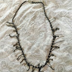 American Eagle long 17” black & silver necklace with dangling chains